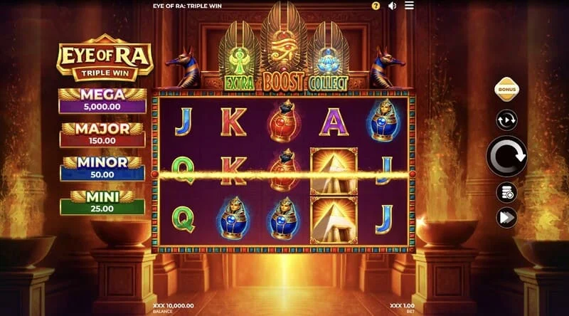Eye of Ra Triple Win - ecranul principal al jocului cu cinci role